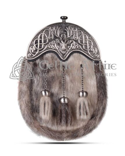 Seal Fur Full Dress Sporran Nickle Brushed Stag Head Cantle