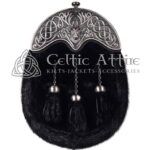Black Seal Fur Full Dress Sporran Nickle Brushed Stag Head Cantle