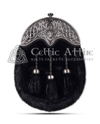 Black Seal Fur Full Dress Sporran Nickle Brushed Stag Head Cantle