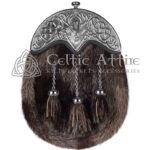 Dark Seal Fur Dress Sporran Silver Stag Head Cantle
