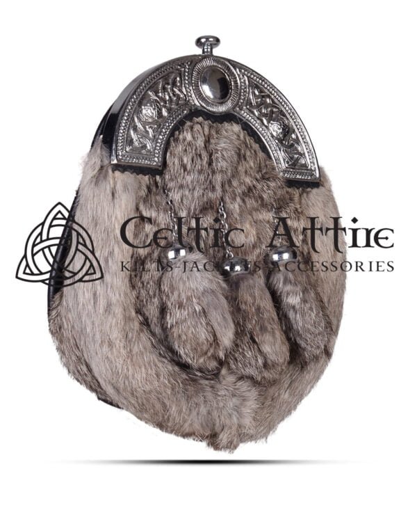 Brown Rabbit Fur Full Dress Sporran - Celtic Knots Cantle - Image 3