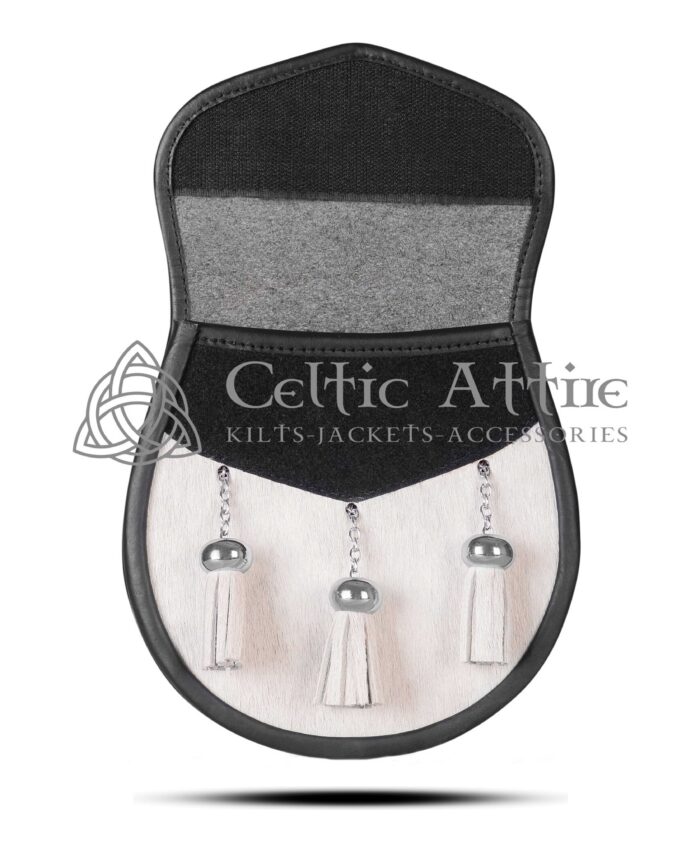 White Fur Scottish Sporran Semi Dress Leather Sporran