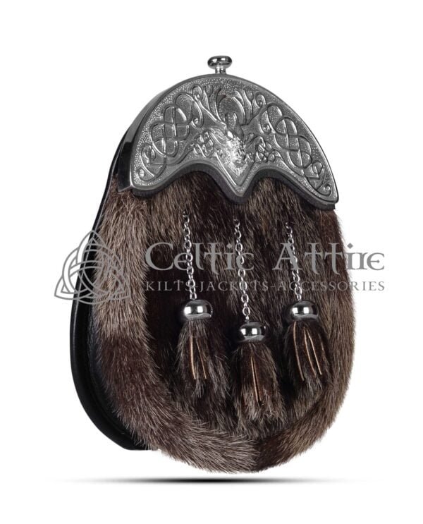 Dark Brown Seal Fur Full Dress Sporran Silver Stag Head Cantle - Image 2