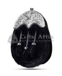 Black Seal Fur Full Dress Sporran Silver Stag Head Cantle