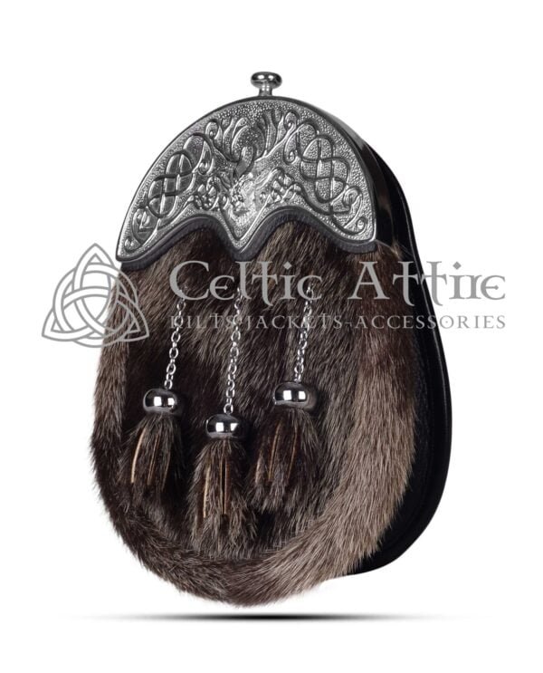 Dark Seal Fur Dress Sporran Silver Stag Head Cantle - Image 3