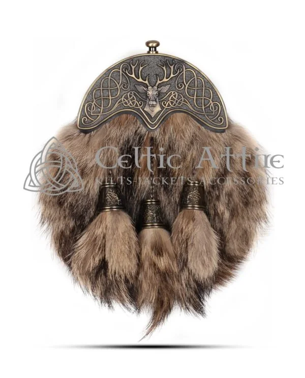 Coyote Fur Full Dress Sporran Brass Stag Head Cantle