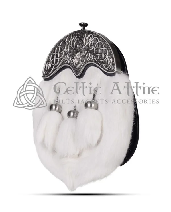 White Rabbit Fur Full Dress Sporran Nickle Brushed Stag Head - Image 2