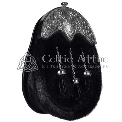 Black Seal Fur Full Dress Sporran Silver Stag Head Cantle