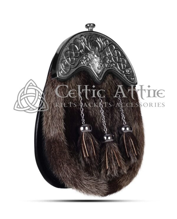 Dark Seal Fur Dress Sporran Silver Stag Head Cantle - Image 2