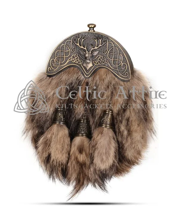 Coyote Fur Full Dress Sporran Brass Stag Head Cantle - Image 3