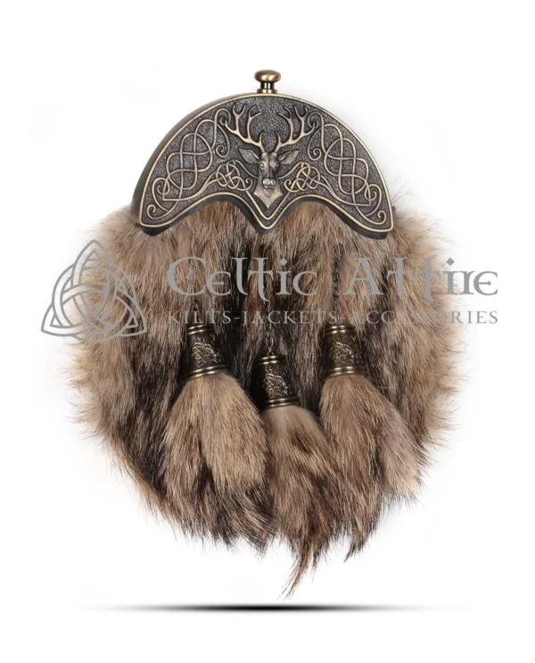 Coyote Fur Full Dress Sporran Brass Stag Head Cantle - Image 2