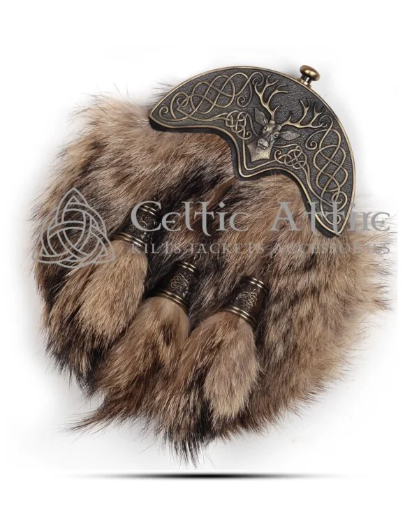 Coyote Fur Full Dress Sporran Brass Stag Head Cantle - Image 4