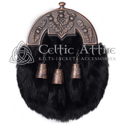 Black Rabbit Fur Full Dress Sporran Bronze Thistle Cantle