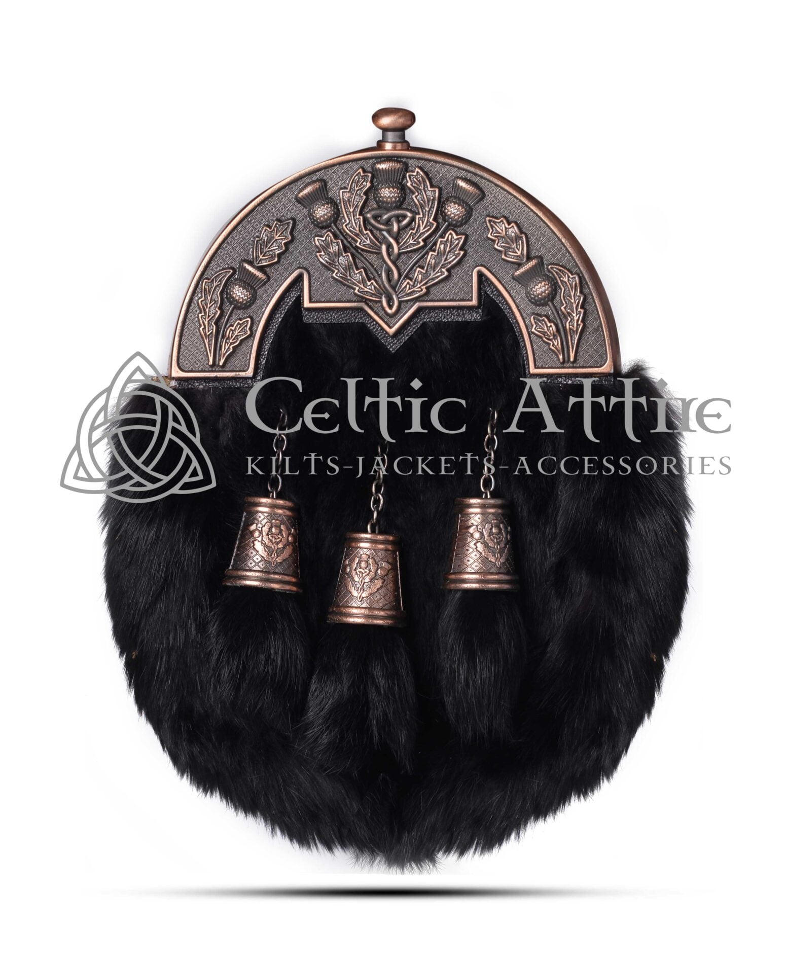 Black Rabbit Fur Full Dress Sporran Bronze Thistle Cantle