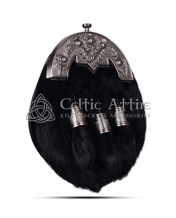 Black Rabbit Fur Antique Black Thistle Cantle Sporran - Image 2