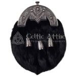 Black-Rabbit-Fur-Full-Dress-Sporran-Antique-Thistle-Cantle-Front-View