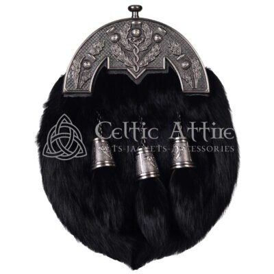 Black-Rabbit-Fur-Full-Dress-Sporran-Antique-Thistle-Cantle-Front-View