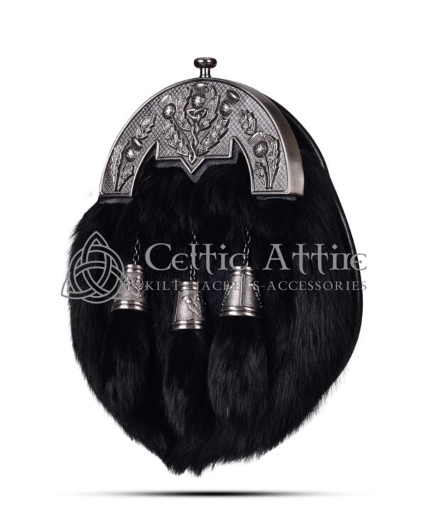 Black Rabbit Fur Antique Black Thistle Cantle Sporran - Image 3