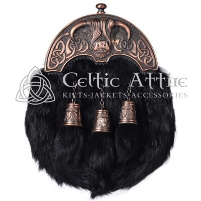 Black Rabbit Fur Full Dress Sporran Bronze Highland Cow Cantle