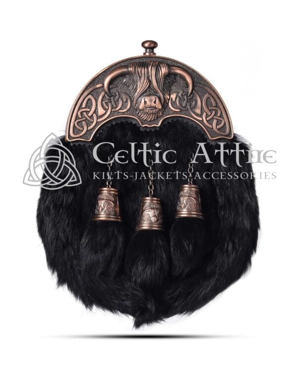 Black Rabbit Fur Full Dress Sporran Bronze Highland Cow Cantle