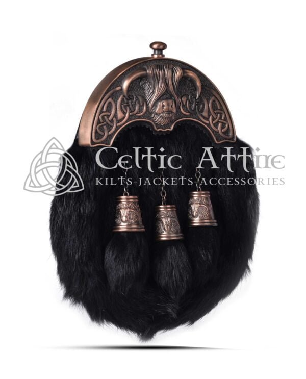 Black Rabbit Fur Full Dress Sporran Bronze Highland Cow Cantle - Image 2