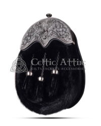Black Seal Fur Full Dress Sporran Stag Head Antique Black Cantle