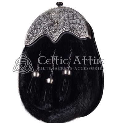 Black Seal Fur Full Dress Sporran Stag Head Antique Black Cantle