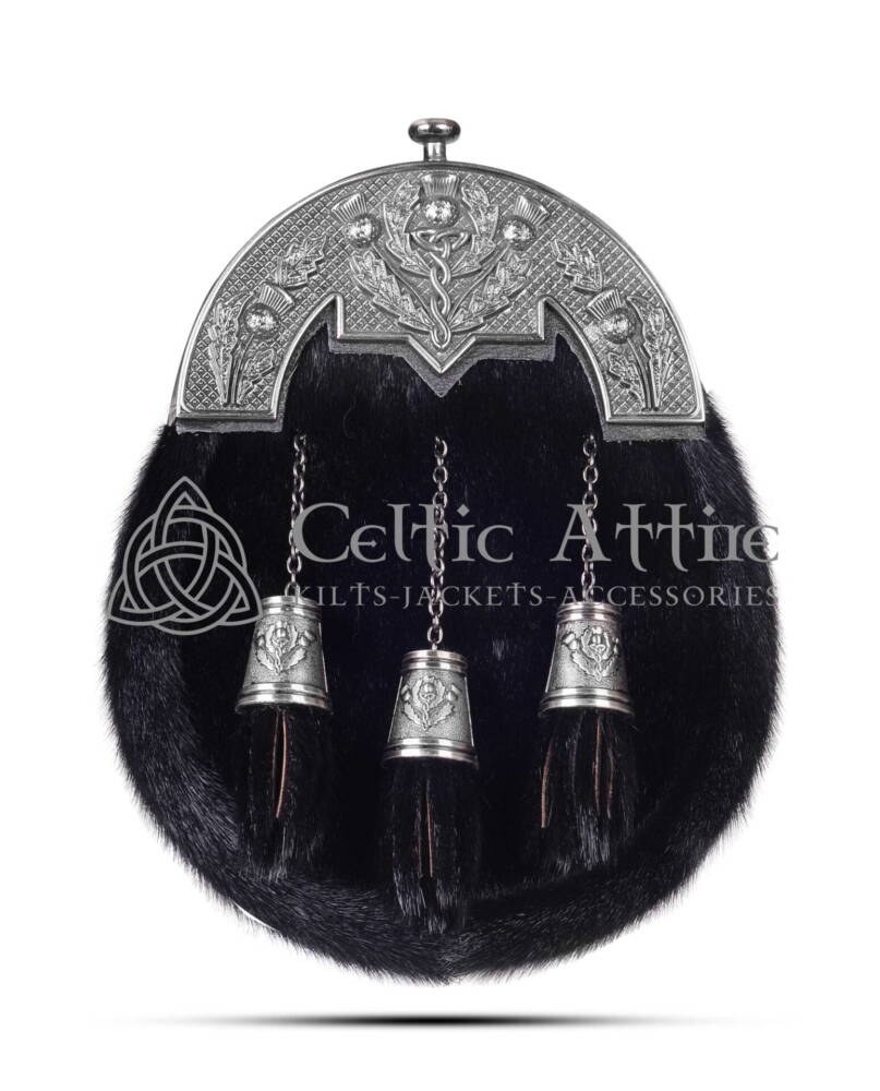 Black-Seal-Fur-Full-Dress-Sporran-Antique-Finish-Thistle-Cantle Black Seal Fur Antique Thistle Cantle Full Dress Sporran