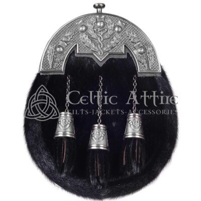 Black Seal Fur Antique Thistle Cantle Full Dress Sporran