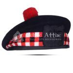 Black Wool Red Black White Diced Scottish Balmoral Barret Hat