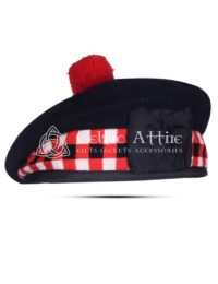 Black Wool Red Black White Diced Scottish Balmoral Barret Hat