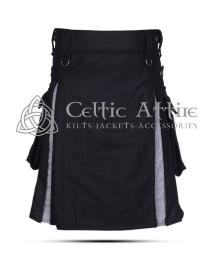 Black and Gray Wool Hybrid Utility Kilt
