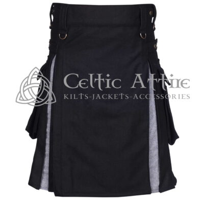 Black and Gray Wool Hybrid Utility Kilt