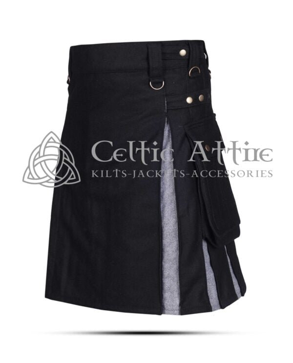 Black and Gray Wool Hybrid Utility Kilt - Image 2