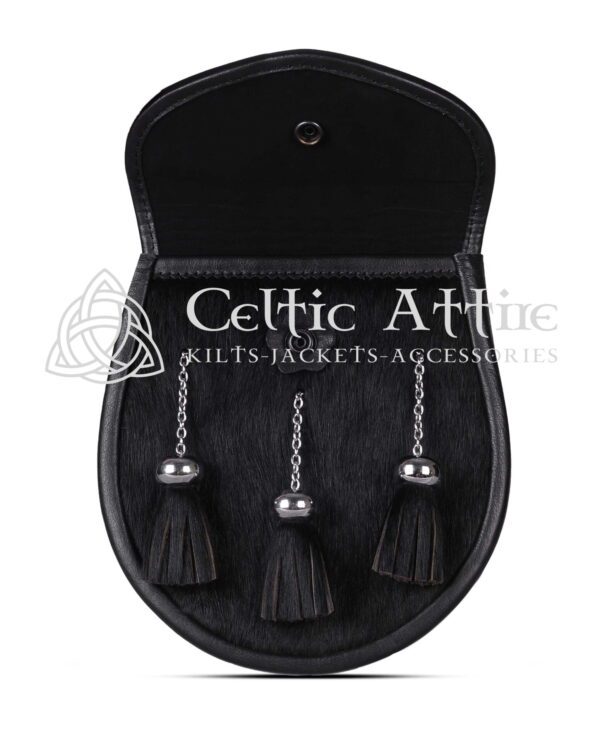 Black Bovine Fur Sporran - Scottish Semi Dress Sporran - Image 2