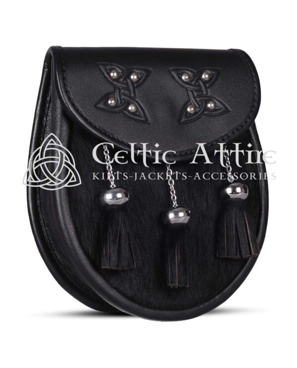 Black Bovine Fur Sporran - Scottish Semi Dress Sporran - Image 3