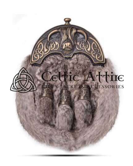 Brass Highland Cow Brown Rabbit Fur Full Dress Sporran
