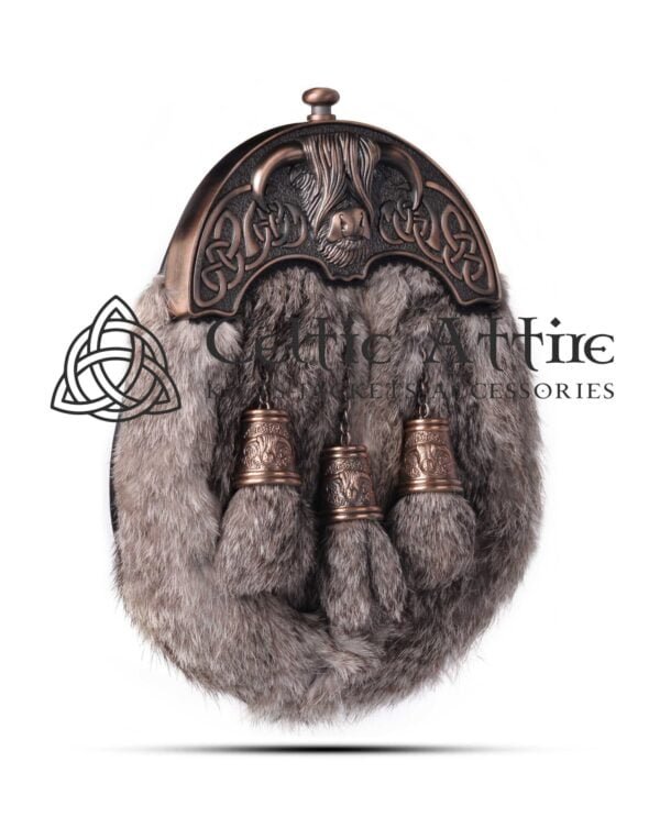 Brown Rabbit Fur Full Dress Sporran Bronze Highland Cow Cantle - Image 3