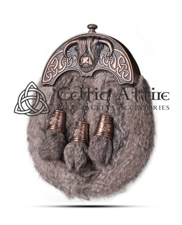 Brown Rabbit Fur Full Dress Sporran Bronze Highland Cow Cantle - Image 2