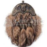 Brass Highland Cow Coyote Fur Full Dress Sporran