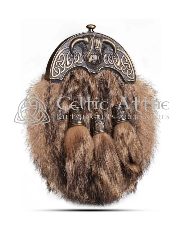 Brass Highland Cow Coyote Fur Full Dress Sporran - Image 2