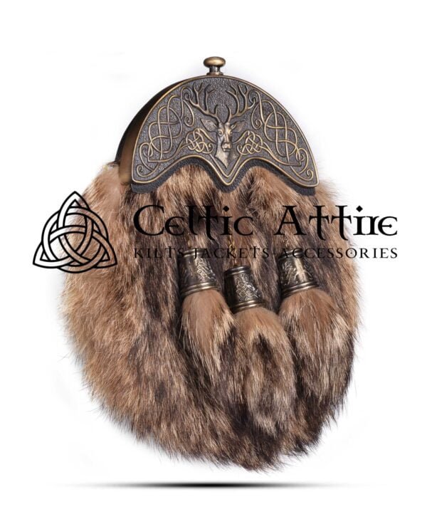 Brass Stag Head Coyote Fur Full Dress Sporran - Image 2