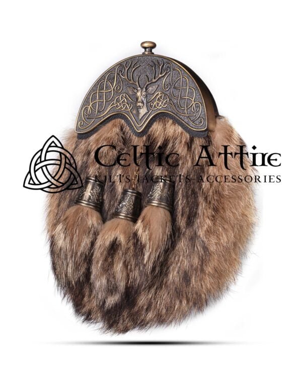 Brass Stag Head Coyote Fur Full Dress Sporran - Image 3