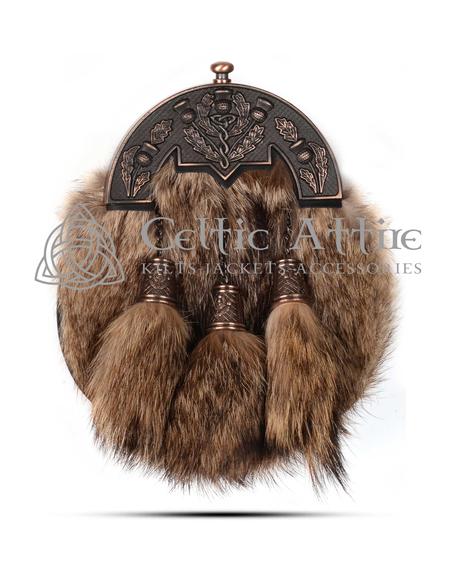 Coyote Fur Full Dress Sporran Bronze Thistle Cantle