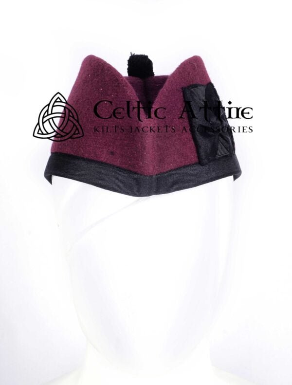 Maroon Wool Glengarry Bonnet Scottish Military Piper Hat - Image 3