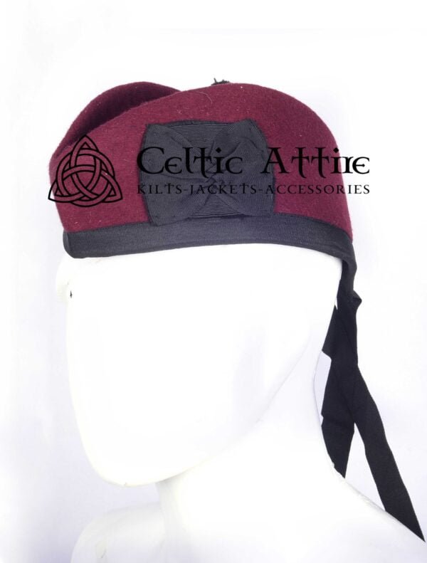 Maroon Wool Glengarry Bonnet Scottish Military Piper Hat - Image 2