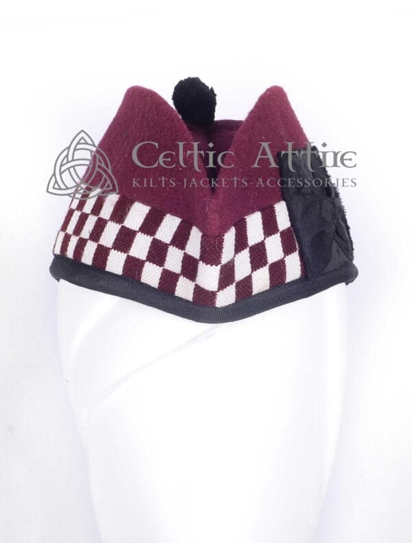 Maroon Wool Diced Glengarry Bonnet Scottish Military Piper Hat - Image 3