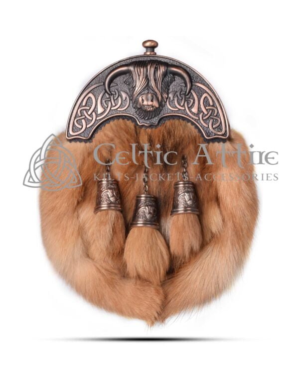 Red Fox Fur Full Dress Sporran Bronze Highland Cow Cantle