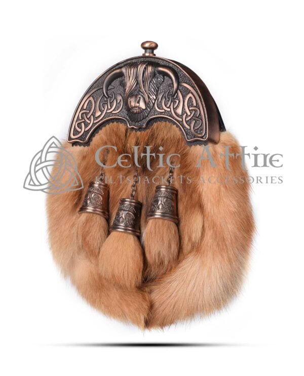 Red Fox Fur Full Dress Sporran Bronze Highland Cow Cantle - Image 2