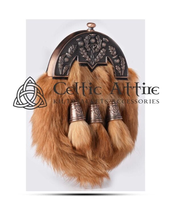 Red Fox Fur Dress Sporran Bronze Thistle Cantle - Image 3